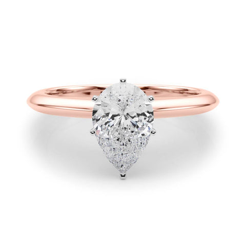 Rose gold Pear Solitaire Diamond Ring with Six-Prong Setting on a Classic Band
