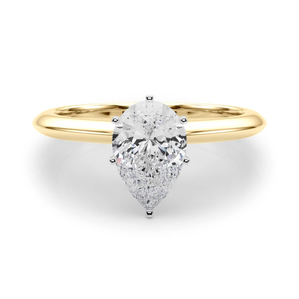 Yellow gold Pear Solitaire Diamond Ring with Six-Prong Setting on a Classic Band