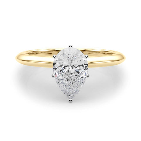 Yellow gold Pear Solitaire Diamond Ring with Six-Prong Setting on a Classic Band