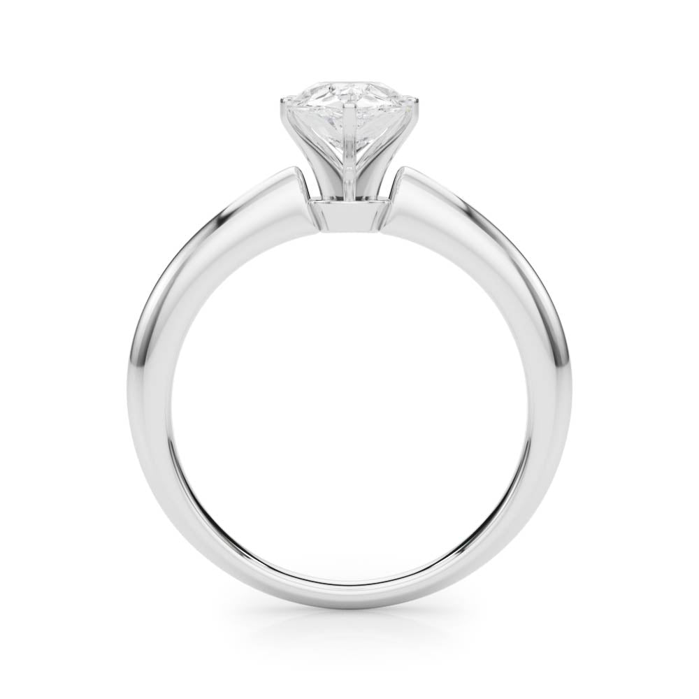 White gold Pear Solitaire Diamond Ring with Six-Prong Setting on a Classic Band