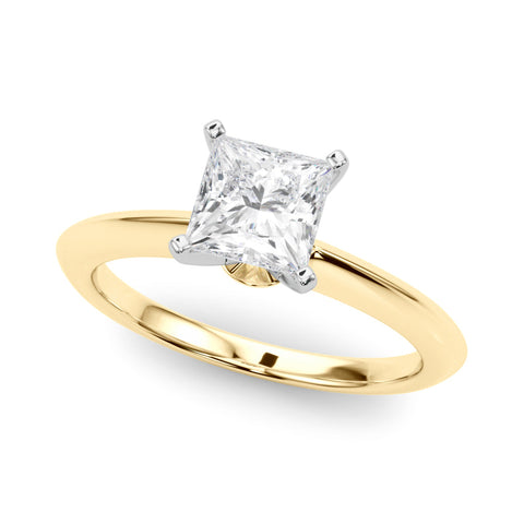 Yellow gold Cushion Solitaire Diamond Ring with Six-Prong Setting on a Classic Band