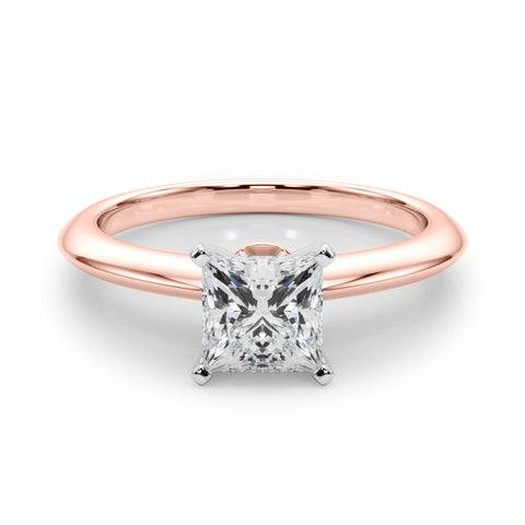 Rose gold Cushion Solitaire Diamond Ring with Six-Prong Setting on a Classic Band