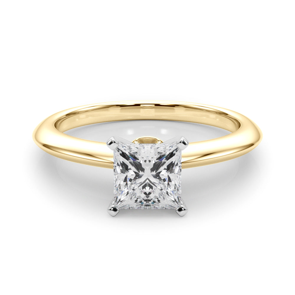 Yellow gold Heart Solitaire Diamond Ring with Six-Prong Setting on a Classic Band