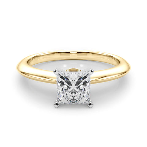 Yellow gold Princess Solitaire Diamond Ring with Six-Prong Setting on a Classic Band