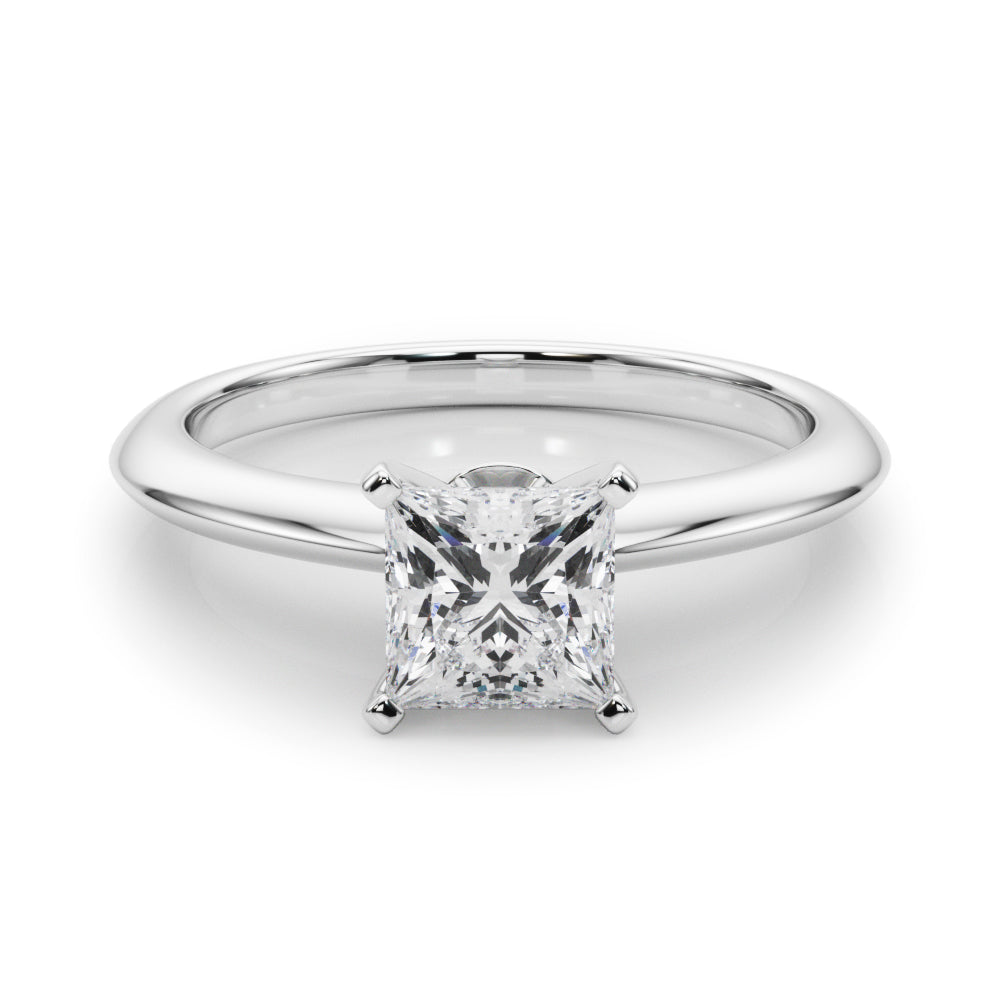 White gold Heart Solitaire Diamond Ring with Six-Prong Setting on a Classic Band