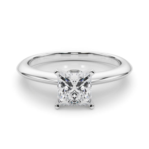 Platinum Princess Solitaire Diamond Ring with Six-Prong Setting on a Classic Band