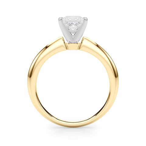 Yellow gold Cushion Solitaire Diamond Ring with Six-Prong Setting on a Classic Band