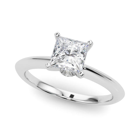 White gold Cushion Solitaire Diamond Ring with Six-Prong Setting on a Classic Band