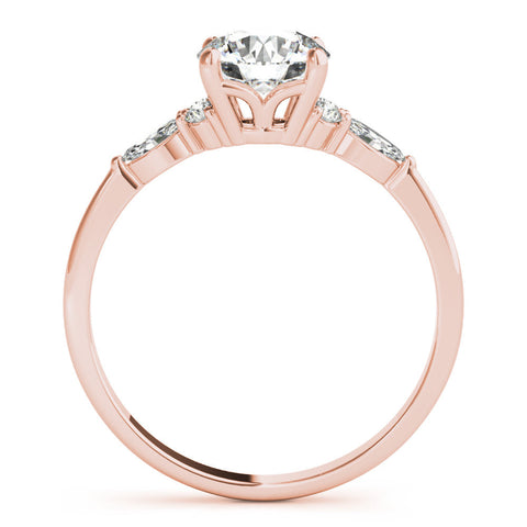 Rose gold Round Brilliant Diamond Solitaire Ring with Pear Side Stones and Four-Prong Setting