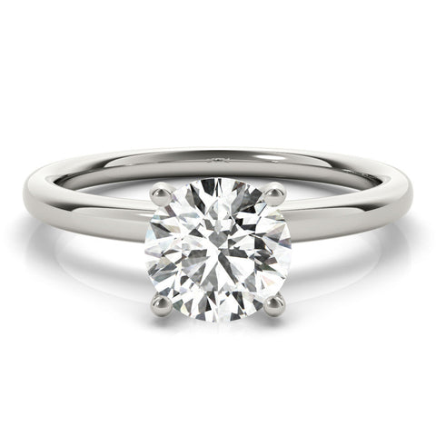 White gold Round Solitaire Diamond Ring with Four-Prong Setting and Classic Band