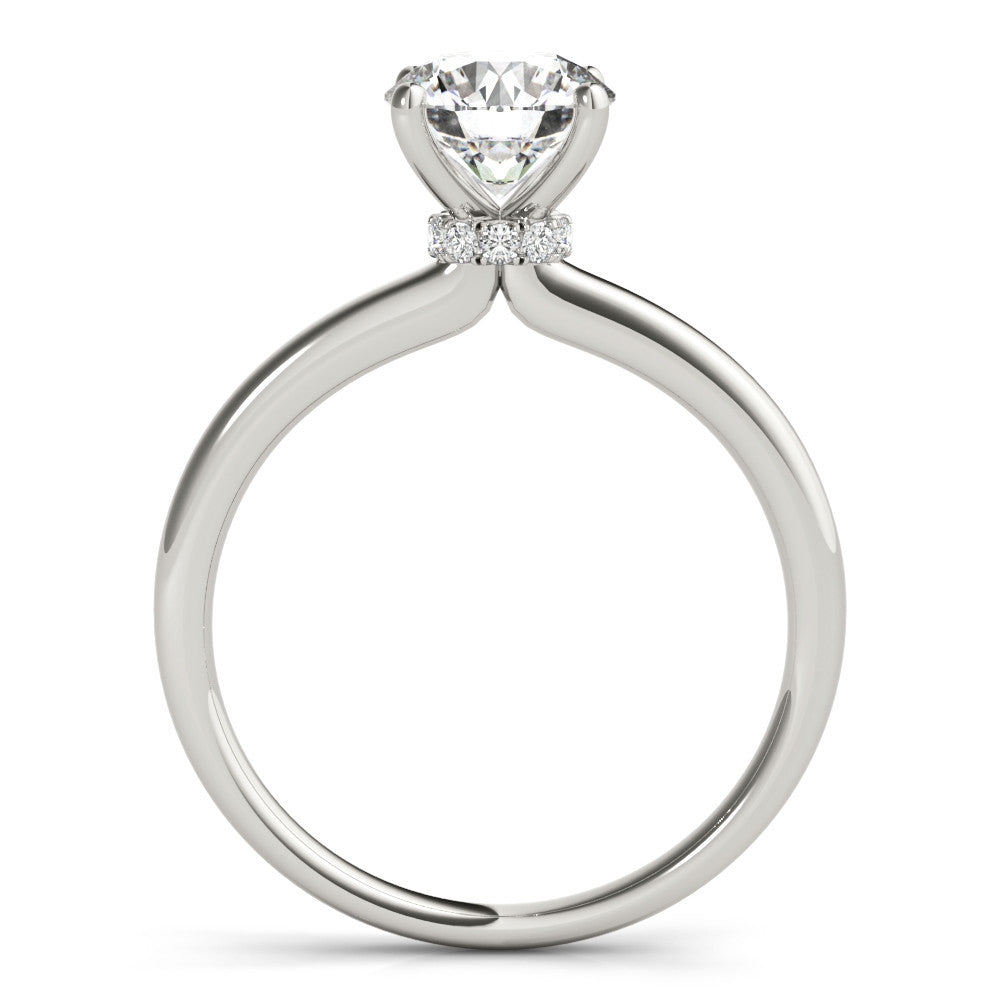Silver Round Solitaire Diamond Ring with Four-Prong Setting and Classic Band