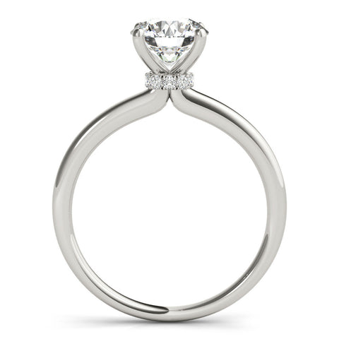 Silver Round Solitaire Diamond Ring with Four-Prong Setting and Classic Band