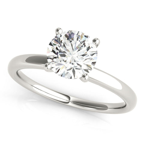 Silver Round Solitaire Diamond Ring with Four-Prong Setting and Classic Band