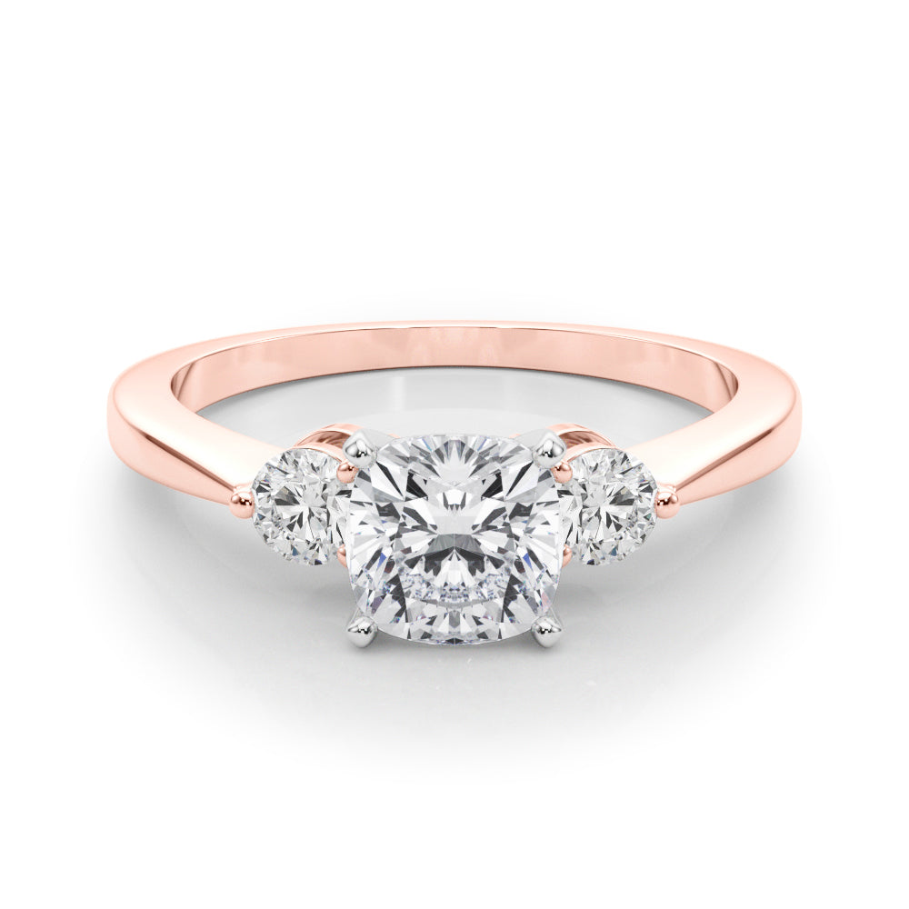 Rose gold Three-Stone Cushion Solitaire Ring with Tapered Band and Four-Prong Setting