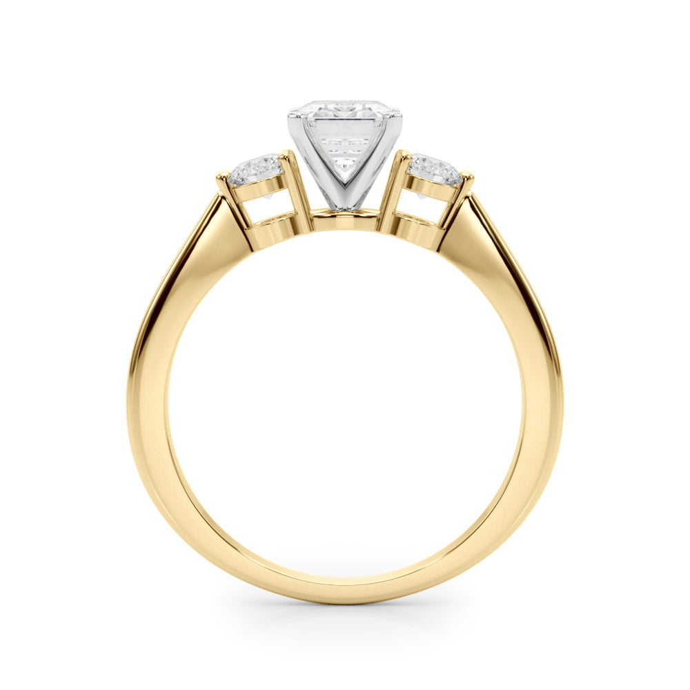 Yellow gold Three-Stone Radiant Solitaire Ring with Tapered Band and Four-Prong Setting
