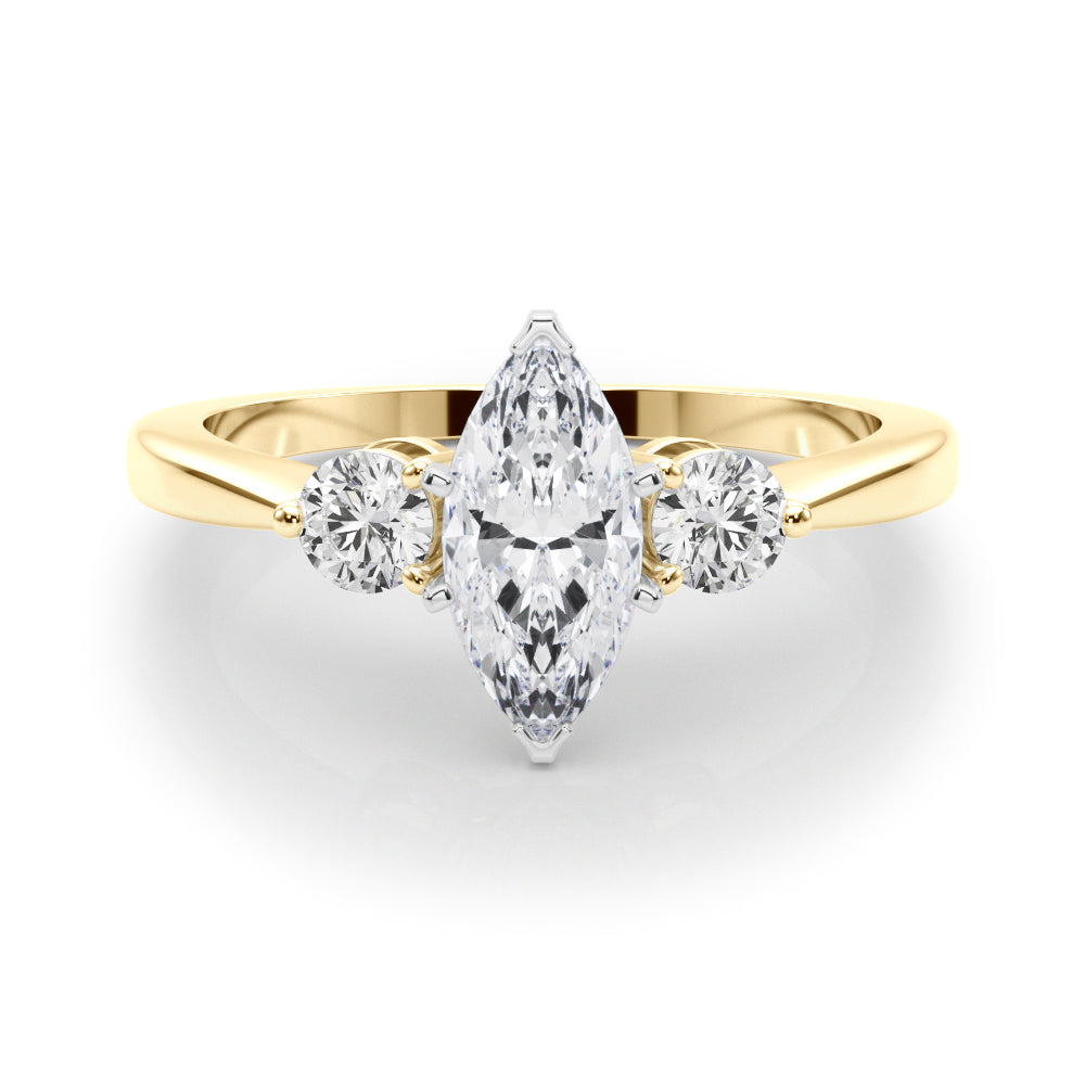 Yellow gold Three-Stone Marquise Solitaire Ring with Tapered Band and Four-Prong Setting