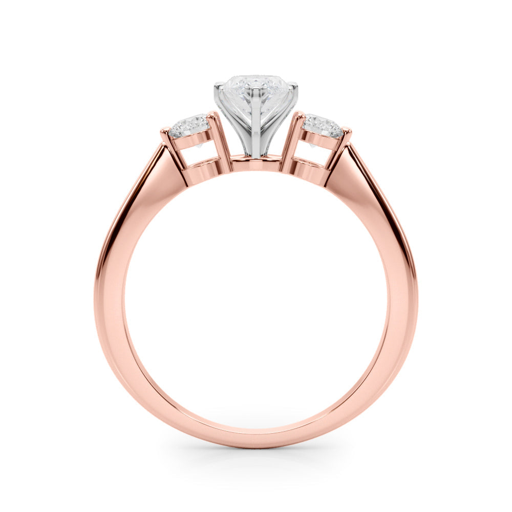 Rose gold Three-Stone Marquise Solitaire Ring with Tapered Band and Four-Prong Setting
