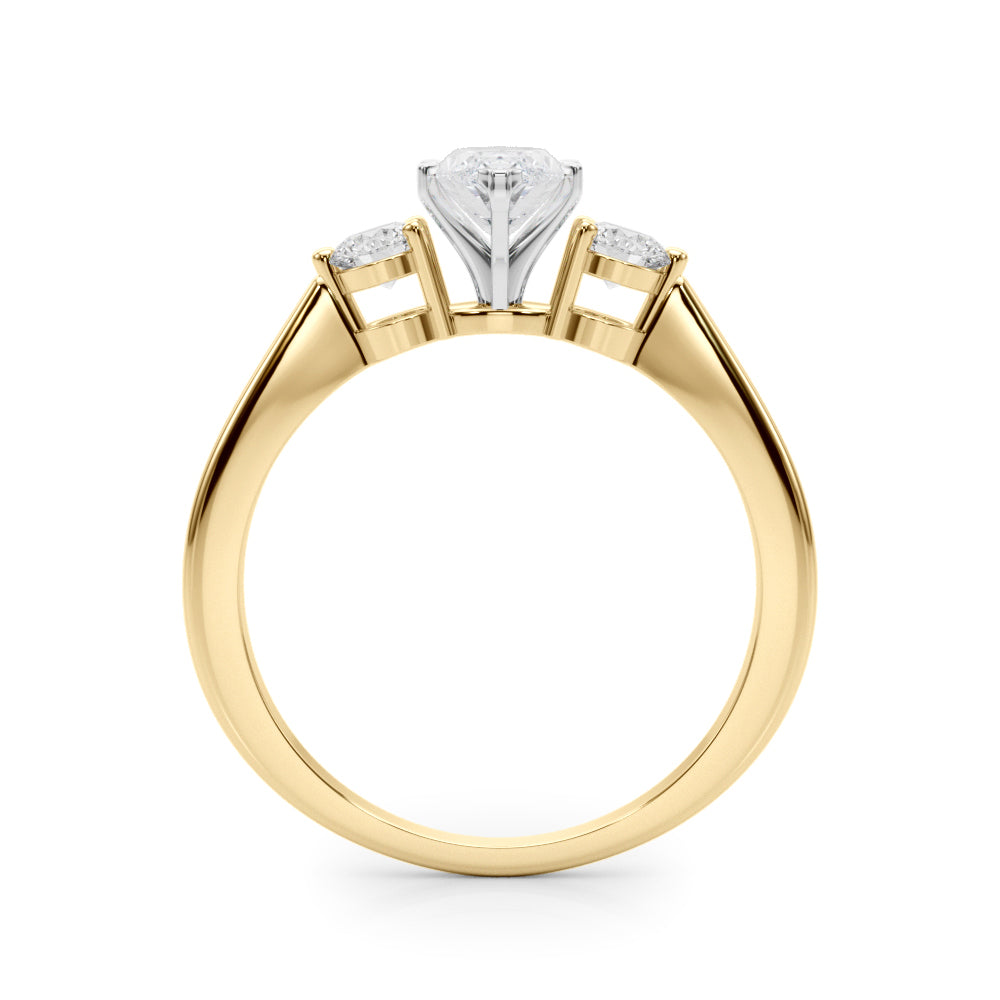 Yellow gold Three-Stone Marquise Solitaire Ring with Tapered Band and Four-Prong Setting