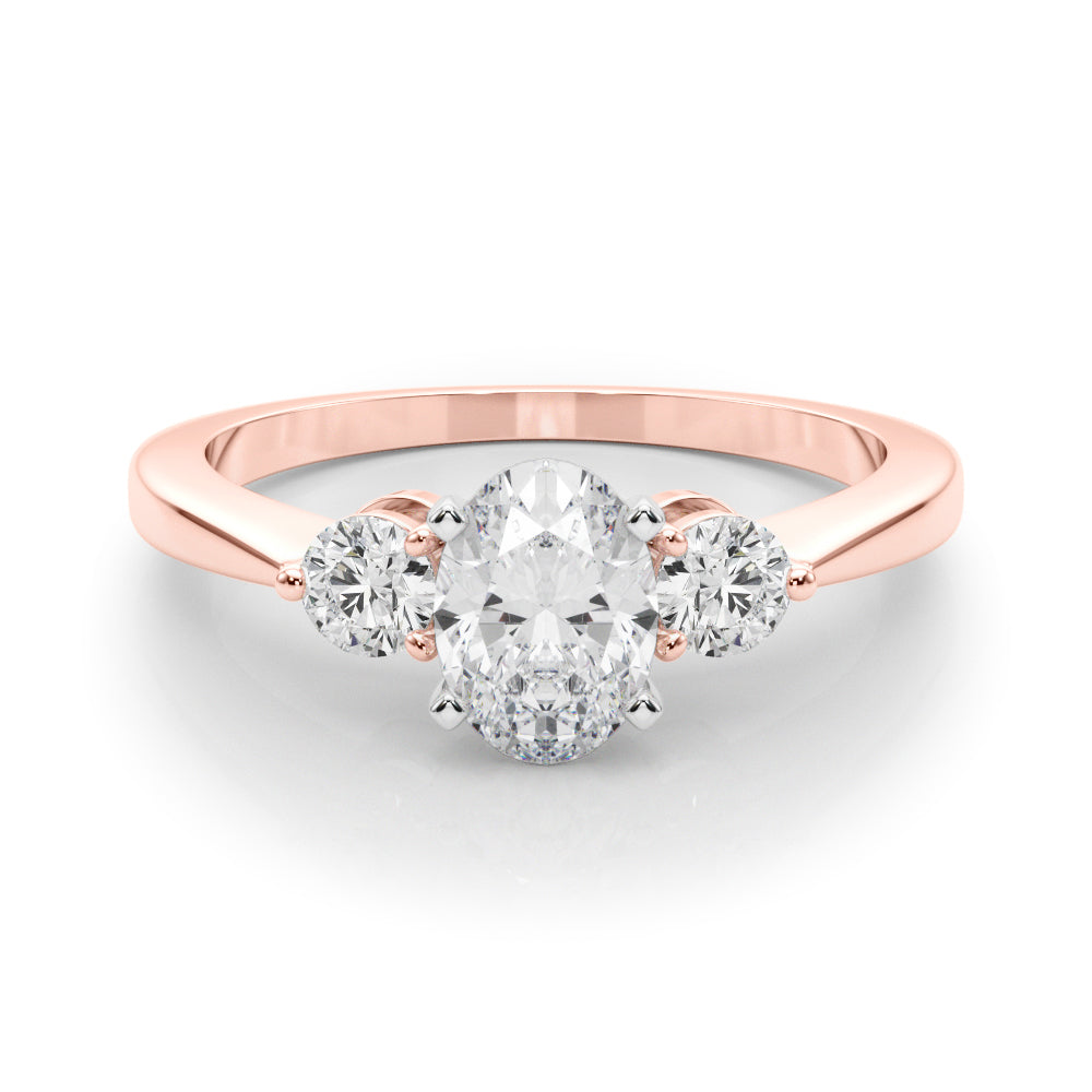 Rose gold Three-Stone Oval Solitaire Ring with Tapered Band and Four-Prong Setting