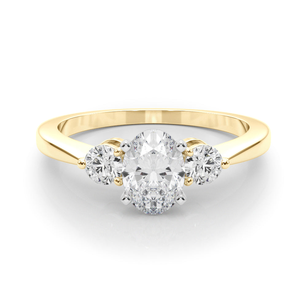 Yellow gold Three-Stone Oval Solitaire Ring with Tapered Band and Four-Prong Setting