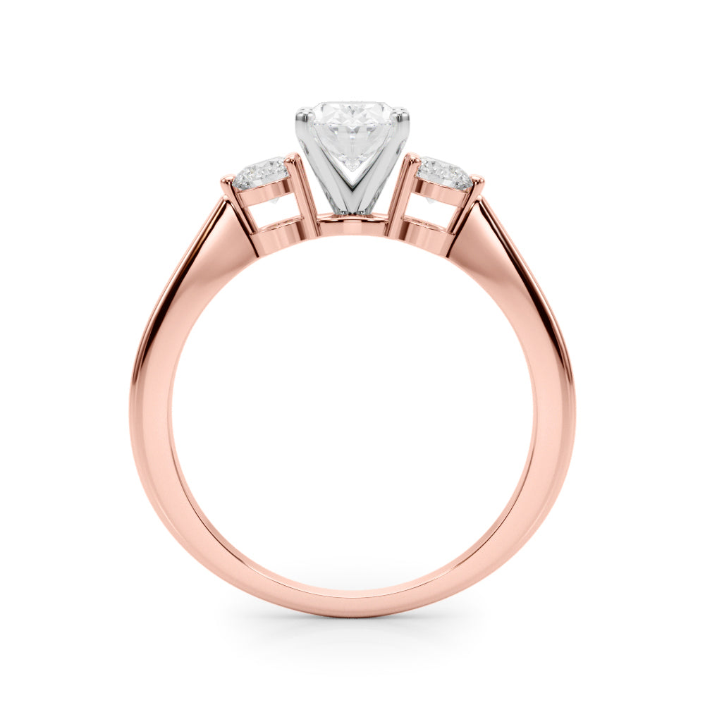 Rose gold Three-Stone Oval Solitaire Ring with Tapered Band and Four-Prong Setting