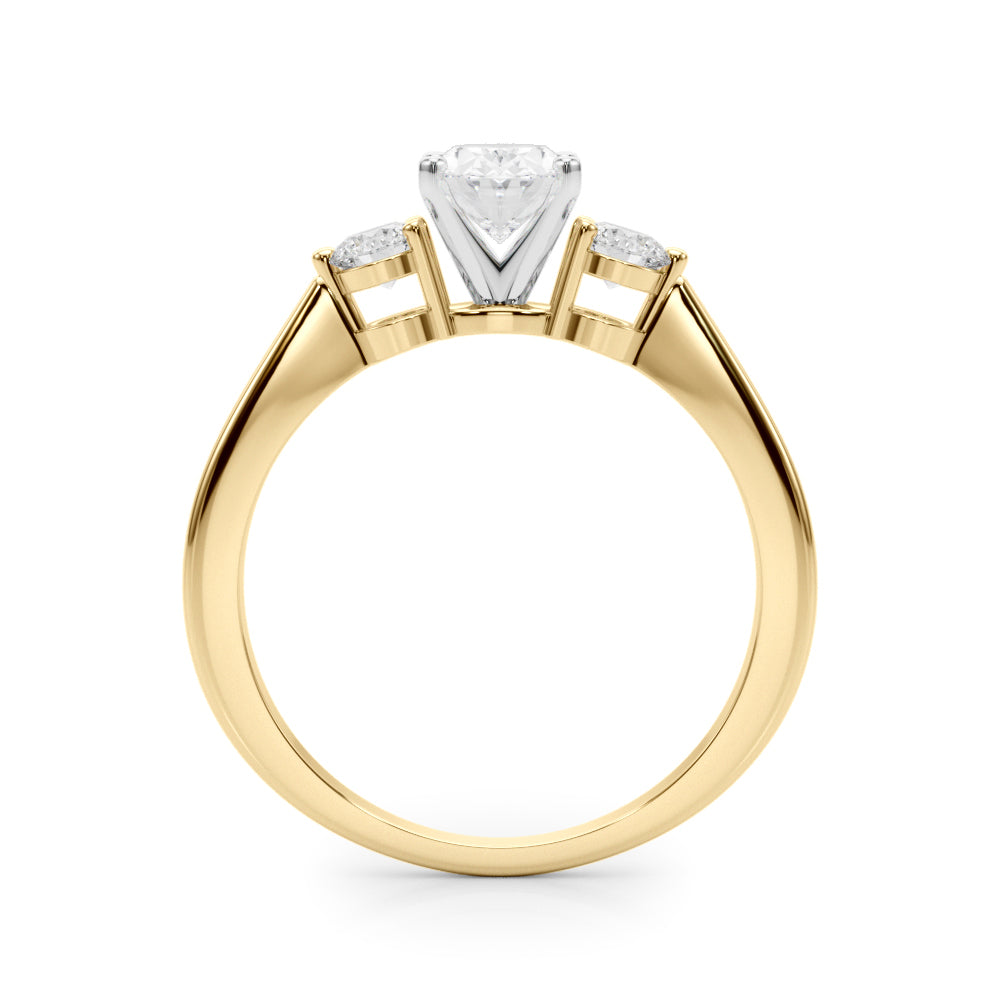 Yellow gold Three-Stone Oval Solitaire Ring with Tapered Band and Four-Prong Setting