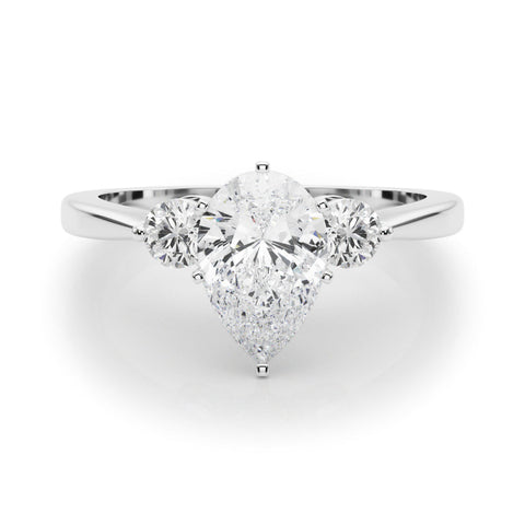 Platinum Three-Stone Pear Solitaire Ring with Tapered Band and Four-Prong Setting
