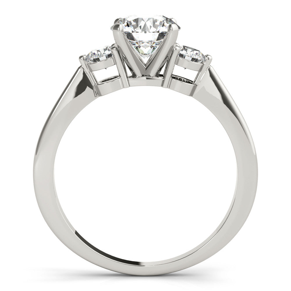 Platinum Three-Stone Round Solitaire Ring with Tapered Band and Four-Prong Setting