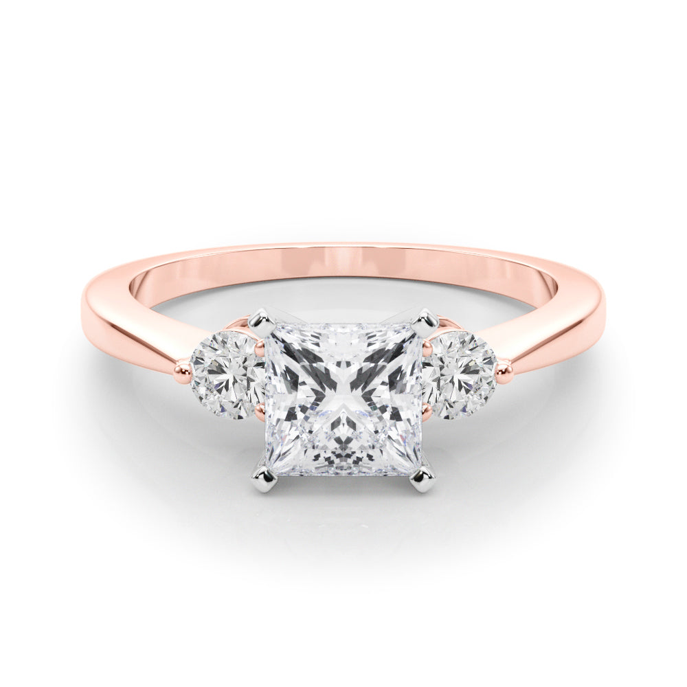 Rose gold Three-Stone Princess Solitaire Ring with Tapered Band and Four-Prong Setting