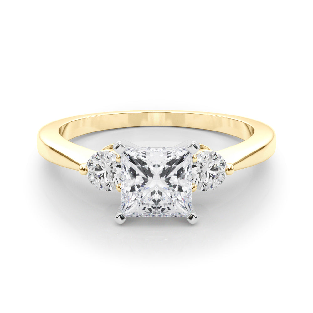 Yellow gold Three-Stone Princess Solitaire Ring with Tapered Band and Four-Prong Setting