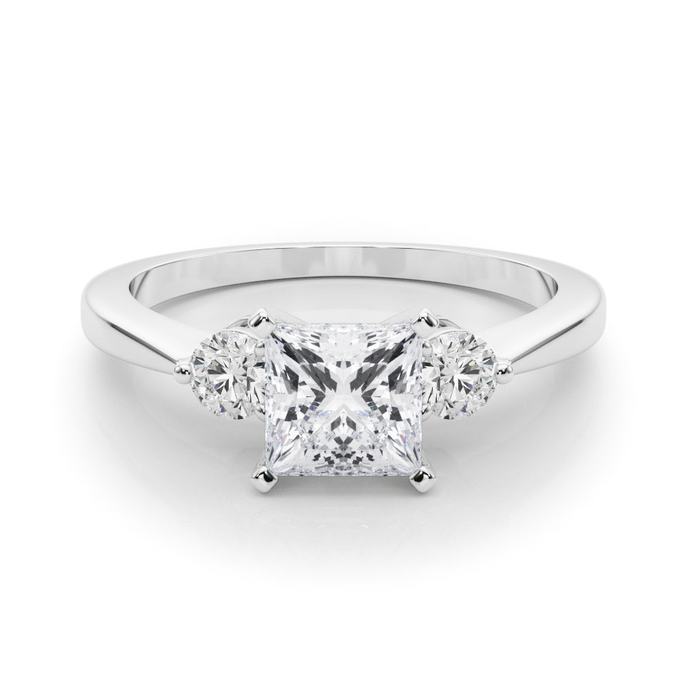 White gold Three-Stone Princess Solitaire Ring with Tapered Band and Four-Prong Setting