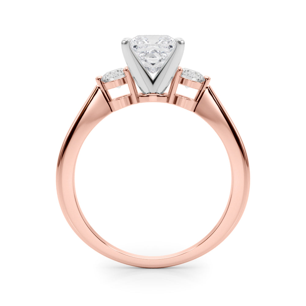 Rose gold Three-Stone Princess Solitaire Ring with Tapered Band and Four-Prong Setting