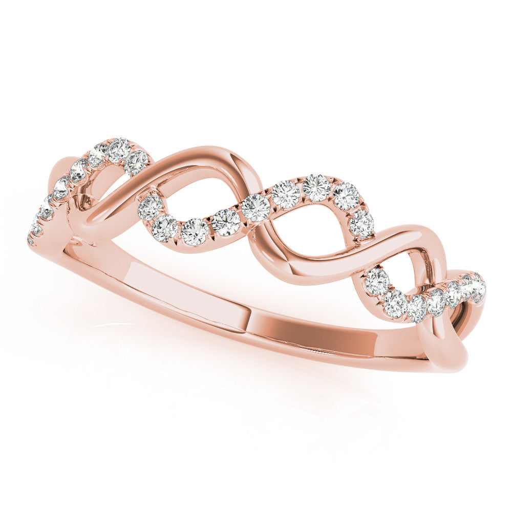 Rose gold Twist Infinity Diamond Band with Round Stones and Pavé Setting