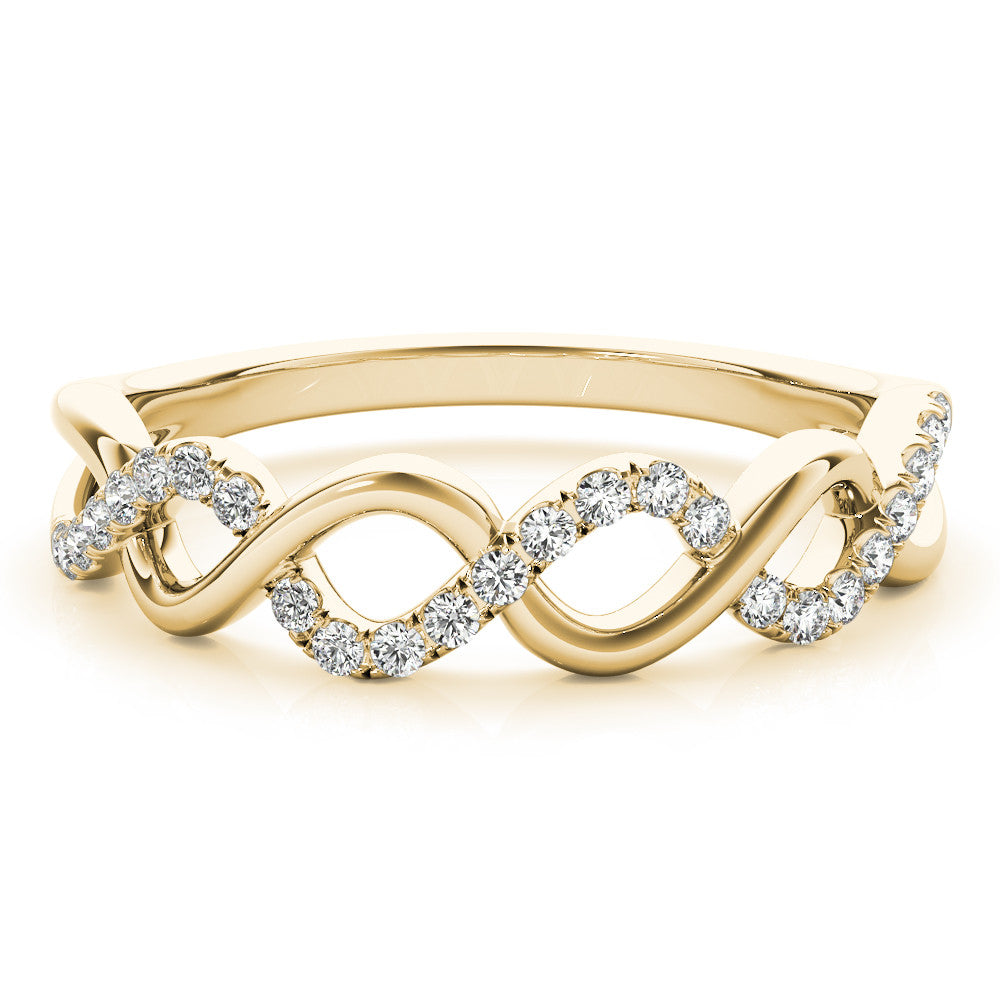 Yellow gold Twist Infinity Diamond Band with Round Stones and Pavé Setting