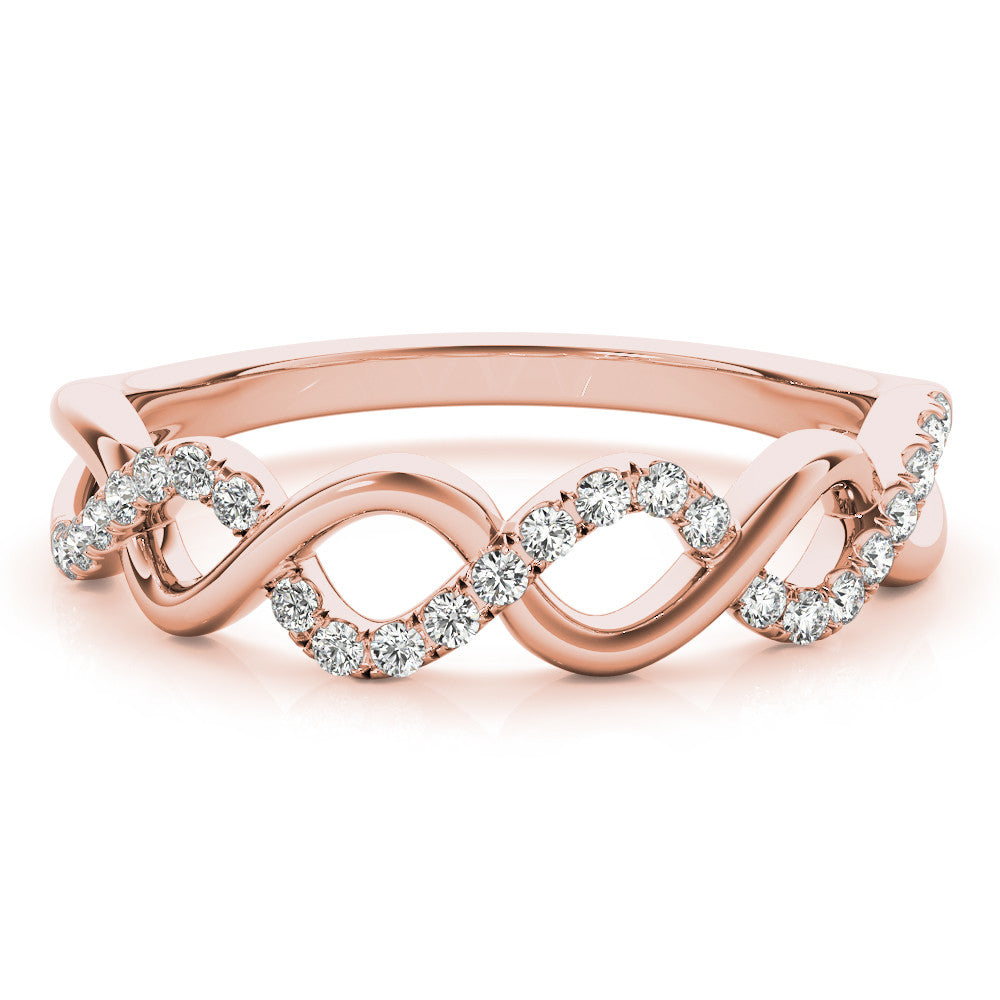 Rose gold Twist Infinity Diamond Band with Round Stones and Pavé Setting