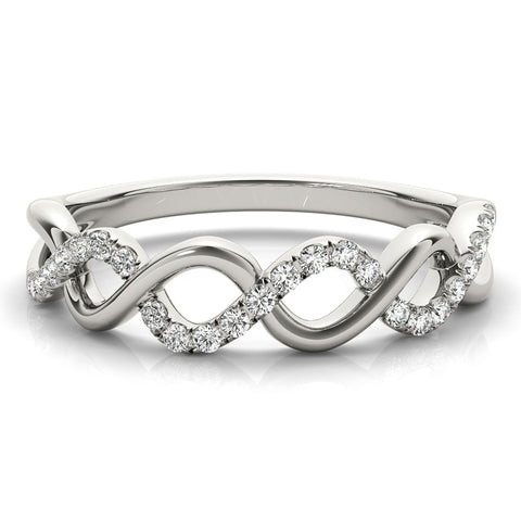 White gold Twist Infinity Diamond Band with Round Stones and Pavé Setting
