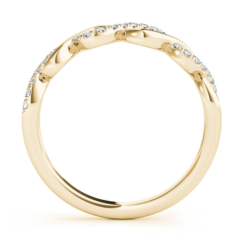 Yellow gold Twist Infinity Diamond Band with Round Stones and Pavé Setting