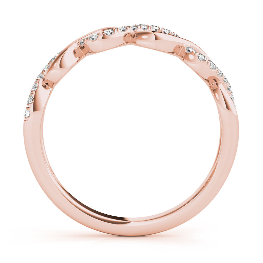 Rose gold Twist Infinity Diamond Band with Round Stones and Pavé Setting