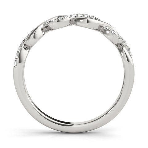 White gold Twist Infinity Diamond Band with Round Stones and Pavé Setting