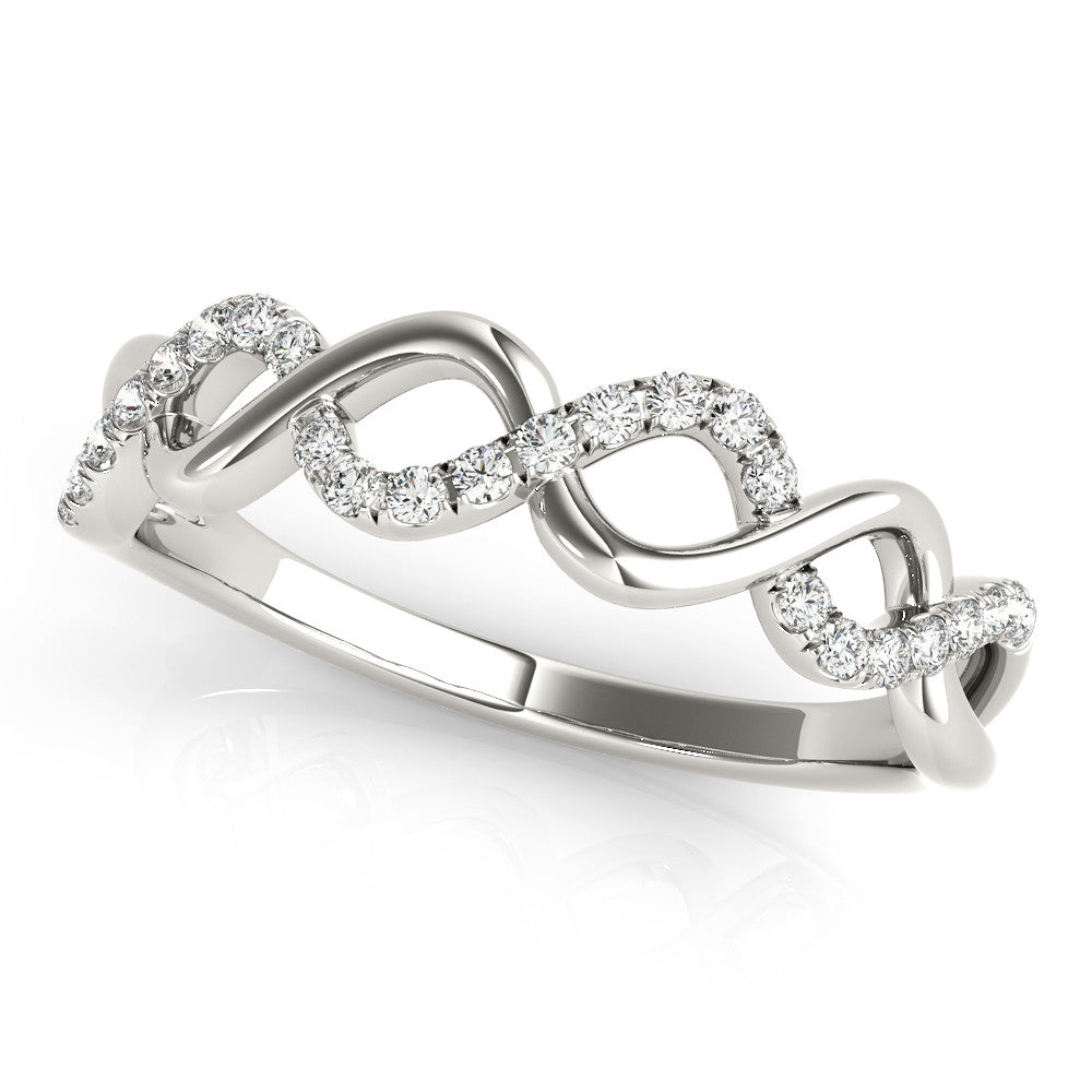 White gold Twist Infinity Diamond Band with Round Stones and Pavé Setting