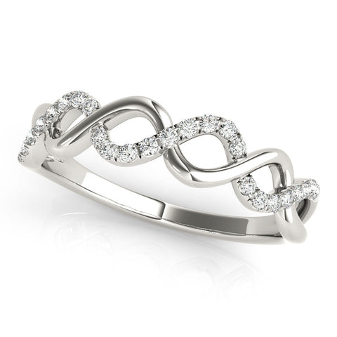 White gold Twist Infinity Diamond Band with Round Stones and Pavé Setting