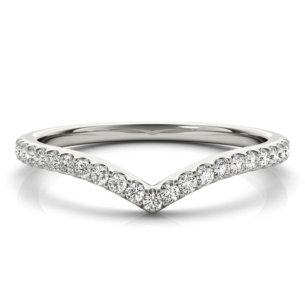 Platinum Pavé Round Diamond Chevron Band with Shared Prong Setting