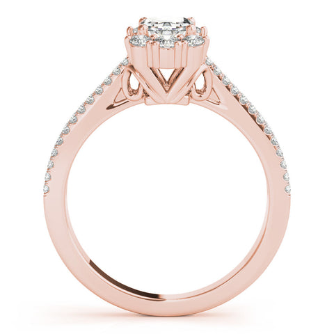Rose gold Emerald Cut Halo Split Shank Ring with Prong Setting