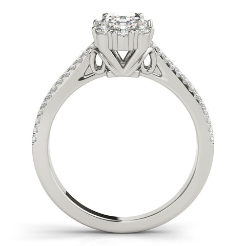 White gold Emerald Cut Halo Split Shank Ring with Prong Setting