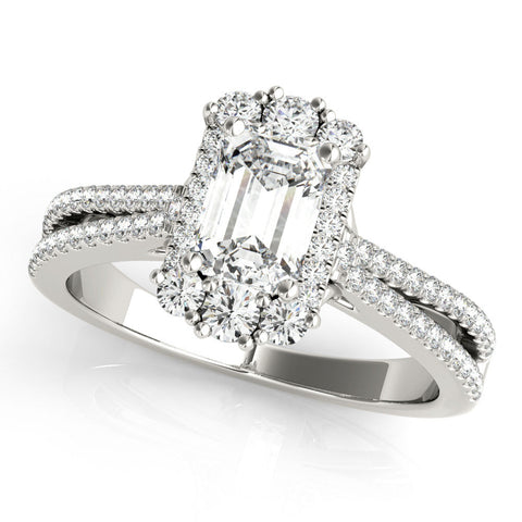Platinum Radiant Cut Halo Split Shank Ring with Prong Setting