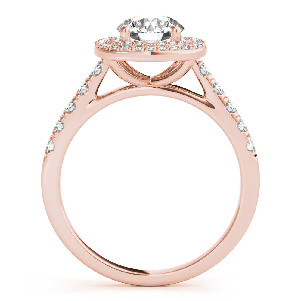 Rose gold Cushion Halo Round Diamond Pavé Band Ring with Four-Prong Setting