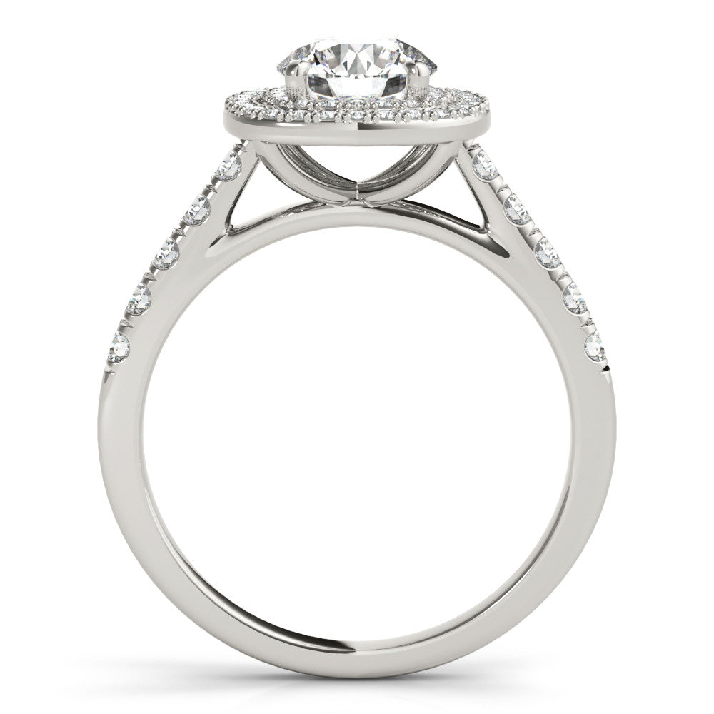 Platinum Cushion Halo Round Diamond Pavé Band Ring with Four-Prong Setting
