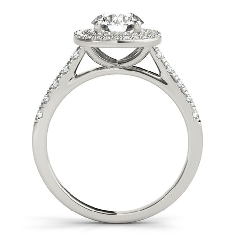 Silver Cushion Halo Round Diamond Pavé Band Ring with Four-Prong Setting