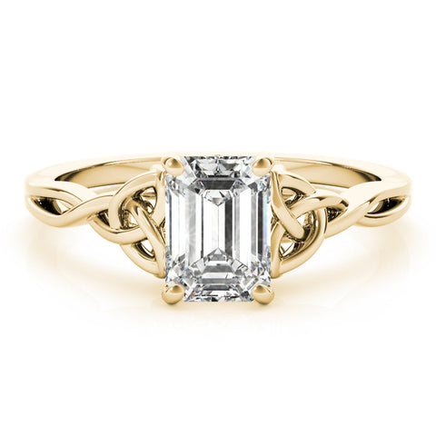 Yellow gold Emerald Cut Solitaire Celtic Knot Ring with Four-Prong Setting