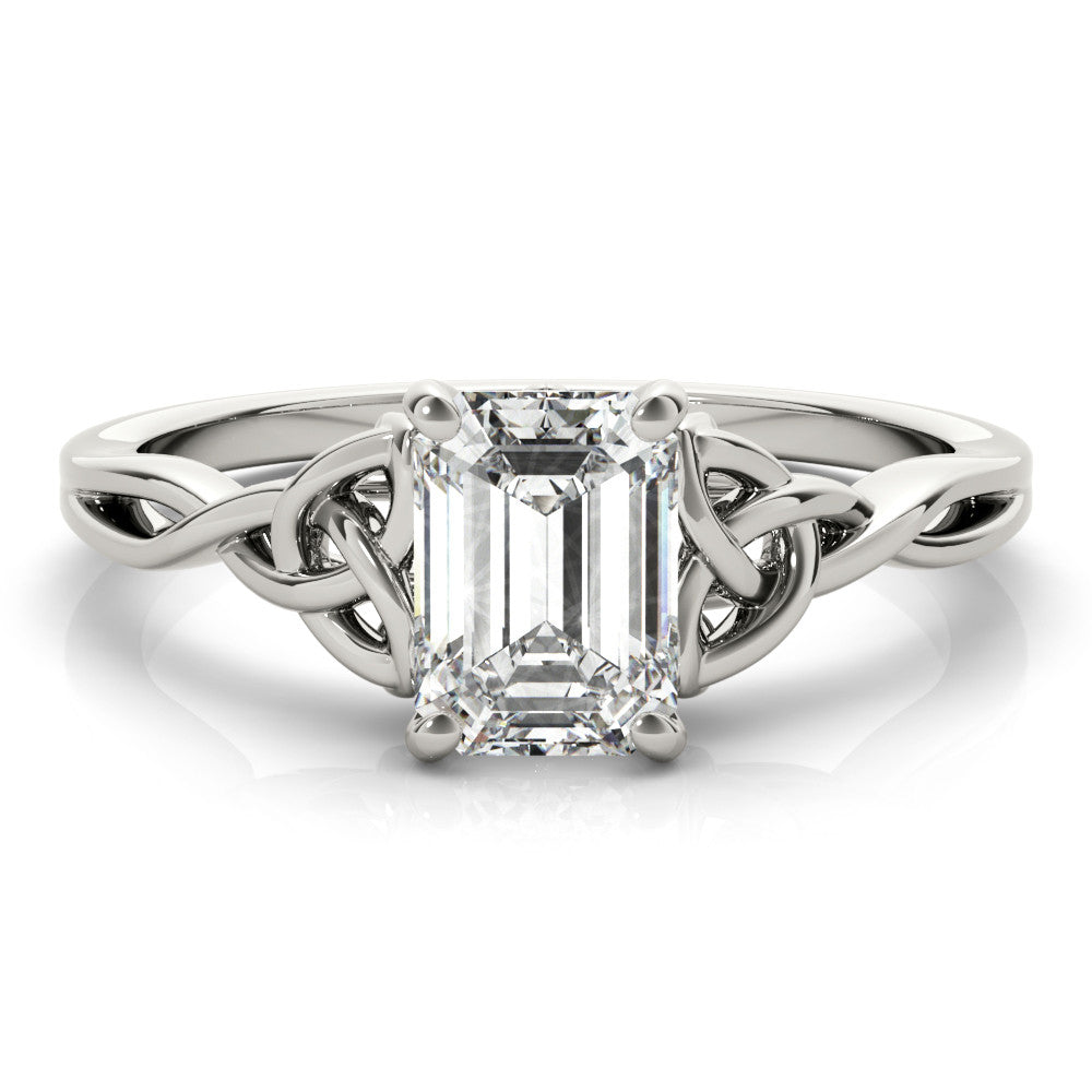 White gold Heart Cut Solitaire Celtic Knot Ring with Four-Prong Setting